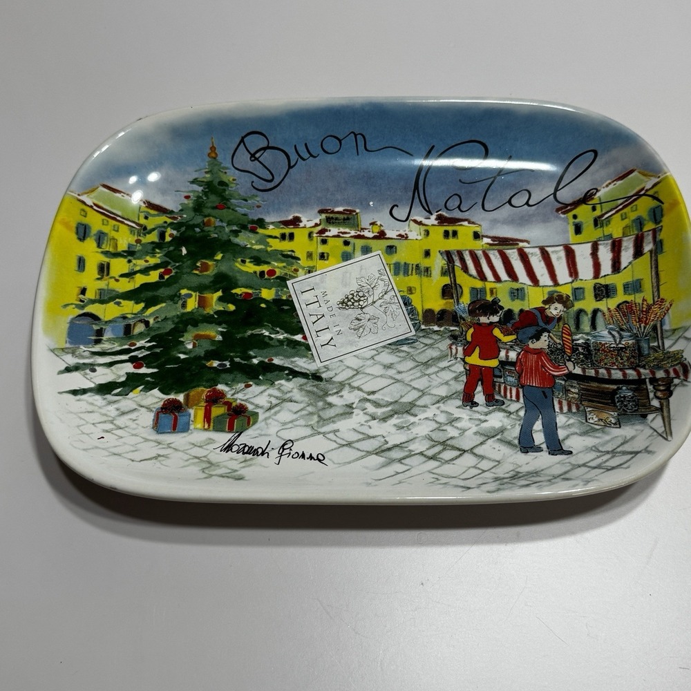Ceramisia Buon Natale Plate Italian Plaza Signed Merry Christmas Italy 7x9" New
